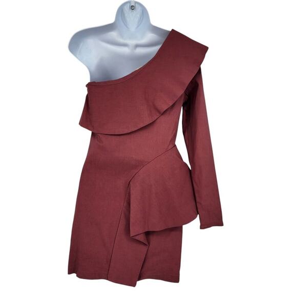 LAtiste One-Shoulder Pink Ruffled Mini Dress Asymmetrical Hem Size Large - Picture 6 of 6